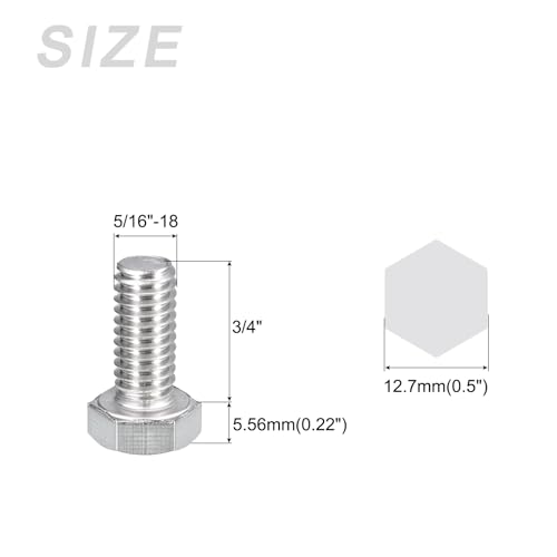 Image of METALLIXITY Hex Head Bolts (5 /16-18 x 3 /4 inch) 10Pcs, 304 Stainless Steel 18-8, Fully Threaded, External Hex Drive, Plain Finish, Hex Head Screw Bolt, Silver