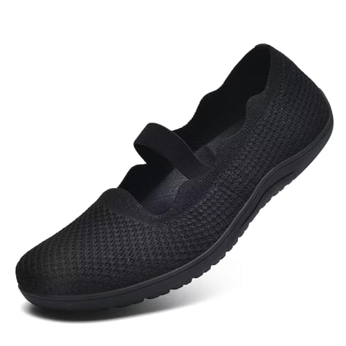 Women's Wide Toe Box Flats Knit Mary Jane Ballet Flats Wide Width Walking Dressy Shoes with Arch Support Comfortable2