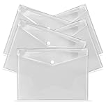 G4GADGET A4 Clear Plastic Wallets – Pack of 5, Popper Document Folders with Label Pocket & Snap Button – Multicolored Plastic Envelope for Home, Office, School & Travel