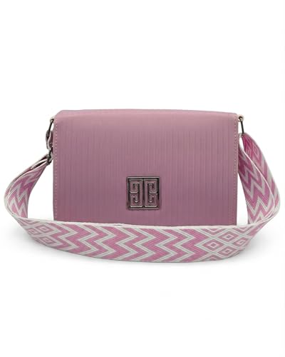 Image of KRIFTY Sling Bag with Geometric Patterned Strap, Flap Closure, Adjustable Crossbody Strap For Women's /Girls