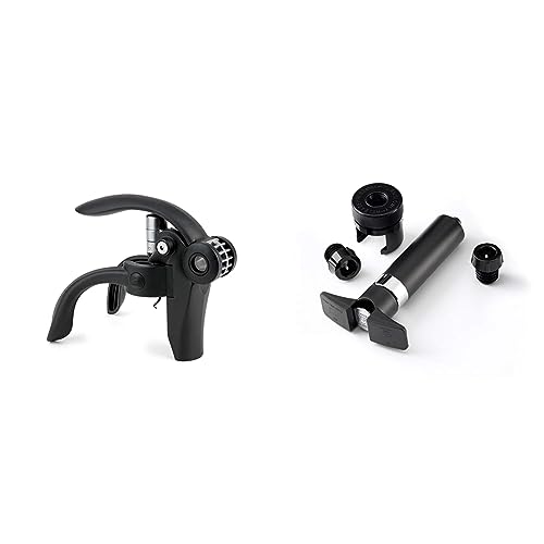 PEUGEOT - Baltaz Dark - Tire-Bouchon à Levier + Coupe-Capsule - Pour Tous Types de Bouchons - Idée Cadeau Oenologie - Coloris Noir &amp; Epivac Duo - Pompe à Vide + 2 Bouchons à Vin et 1 Bouchon