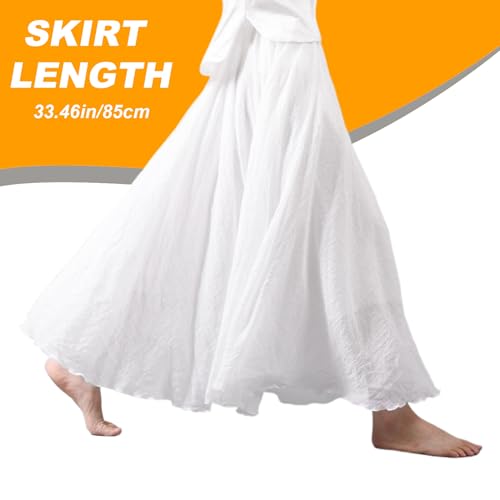 Linen Maxi Skirt White Bohemian Long Skirt with Pleats A-Line Double Layer Summer Elastic Waist 33.5 in Long Flowy Beach Maxi Dress for Women, Girl, Linen Skirts for Women3