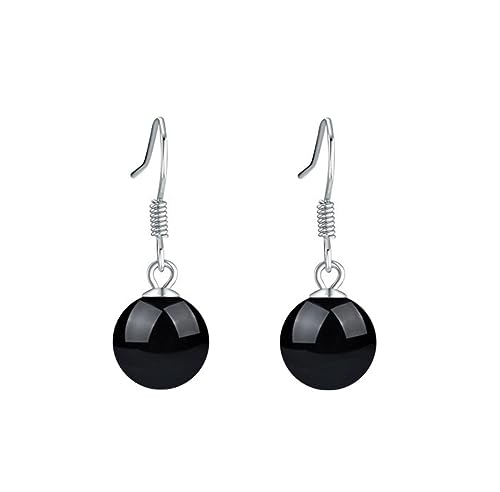 Bellitia Jewelry Vintage 925 Sterling Silver 8mm Black Onyx Dangle Earrings Drop Earrings Natural Stone Fine Jewelry For Women Gifts For Her -  US-BA-EH-0106