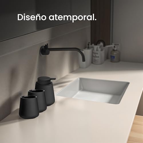 Black Sweden Home Set de Accesorios Baño - Dispensador jabon baño, 2 Vasos, Escobilla de Baño - Cerámica, Revestimiento Negro Mate, Diseño Nórdico - Decoración Baño - imagen 4