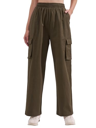 Image of Tokyo Talkies Pure Cotton Straight Wide Leg Cargo Pants |Relaxed Fit Utility Trousers