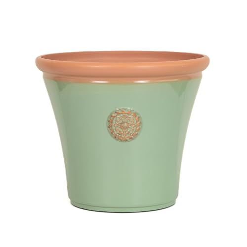 Image of Muddy Hands Royale Crest Planter Plant Pot – Large Outdoor Garden Pot – Lightweight Recycled Plastic – Frost Proof & UV Resistant – Ceramic Look Patio Pot (Sage Green, 17 litre)