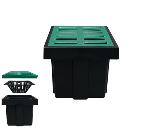 Natotela Catch Basin for Drainage with Fiber Glass Grate-18x18x15 in. Large Drainage Basin with Debris Basket,A15 French Drain Basin Without Reserved Hole for Yard,Downspout,Lawn,Municipal Pipeline