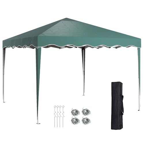 Outsunny 3x3(m) Pop Up Gazebo, Foldable Party Tent with Wave Edge and Carry Bag, Height Adjustable Festival Camping Canopy for Garden Outdoor, Green
