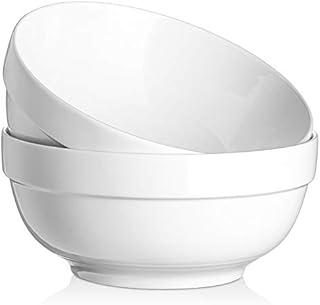 DOWAN 9" Large Serving Bowls - 2.6 Quart Big Salad Bowl, Porcelain White Bowl for Kitchen, Soup, Salad, Pho, Pasta, Ramen, Popcorn, Ceramic Mixing Bowl, Microwave & Dishwasher Safe, Set of 2, White