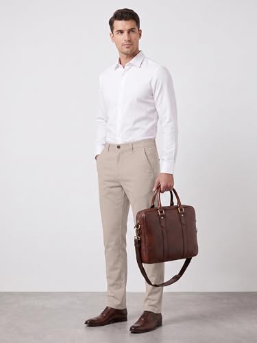 Image of Mehrang Men's Slim Fit Casual Mid Rise, Cotton Blend Trousers, Side Pockets || Classic Slim Fit Chino Pants || Business Casual Dress Trousers