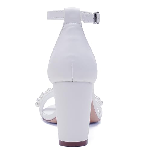 Open Toe Chunky Block Heels Satin Pearl Wedding Shoes for Bride High Heels Sandals Bridal Shoes Evening Prom Party Dress Shoes Pumps for Women4