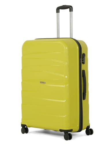 Image of Teakwood Large Size 8 Wheels Trolley Bag, Hard Cabin with Zipper Closure, Adjustable Push Button & TSA Lock System 360 Degree (Large, Lime Green)