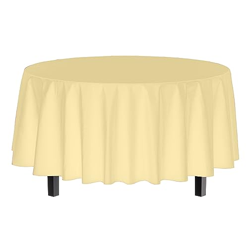 Image of Party Solids Light Yellow Round Plastic Tablecloth - 84 Inch, Pack of 24