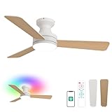 Orison 42-Inch Ceiling Fans with Lights, Low Profile, Flush Mount, Features RGB Backlight, Dimmable Lighting, 6 Speeds, 3 Reversible Blades, Remote and App Control, White