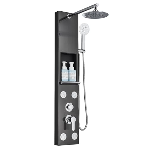 Saeuwtowy Duschpaneel mit Armatur Duschsäule Hydromassage Duschsäule aus Edelstahl mit Anzeige der Temperatur Wandduschsystem