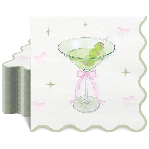 NatNarr 50 Pcs Martini Napkins 6.5 x 6.5 Inch A Tini Bit Older Birthday Decorations Martini Bow Bachelorette Cocktail Napkins Bar Beverage Paper Napkin for Birthday Engagement Bridal Shower