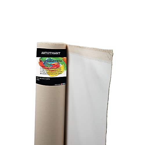 ARTISTMART Painting Drawing and Sketch Accessories Primed Painting Canvas Roll (84" x 5 MTR, 7 Oz. (White))