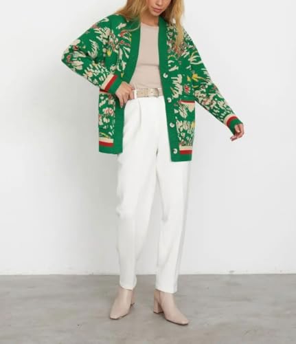 chouyatou Women's Boho Floral Pattern Cardigans Button Down Color Block Knitted Cardigan Sweater Coat with Pockets4