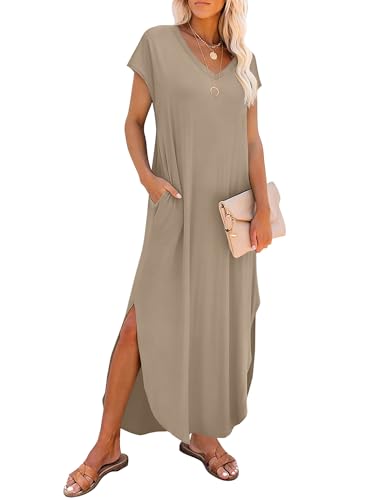 Image of RUMIA Summer Maxi Dresses for Women Cap Sleeve Long Sundress with Pockets