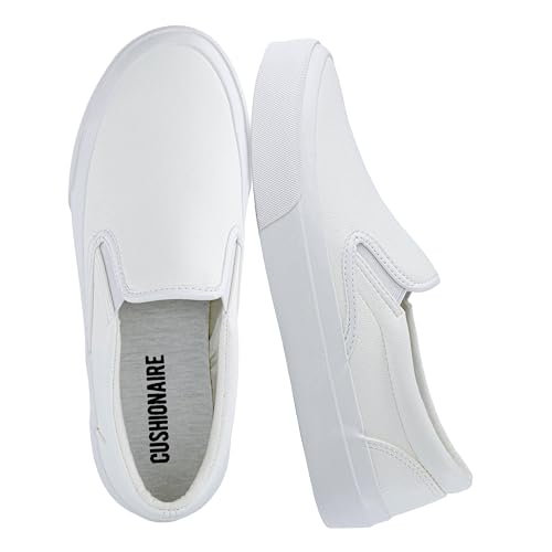 CUSHIONAIRE Ferris Fashion Slip On Sneakers for Women – Laceless Everyday Casual Womens Shoes with Cushioned Insole and Flexible Sole for Effortless Comfort and Style, White 8