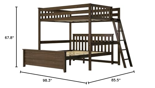 Max & Lily Bunk Bed, L Shaped Full-Over-Queen Bed Frame for Kids with Ladder on End, Solid Wood Bunk Bed for Kids, No Box Spring Needed, Walnut