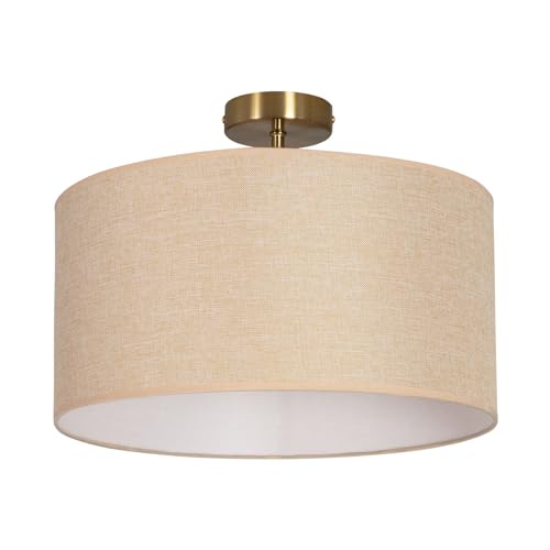 LEDKIA LIGHTING - Lámpara de Techo Quitón | Metal y Tela | Estilo Vintage | Compatible con Bombilla E27 | Acabado Dorado Satinado | Para Salón, Comedor, Dormitorio, Beige, Textil, Metal