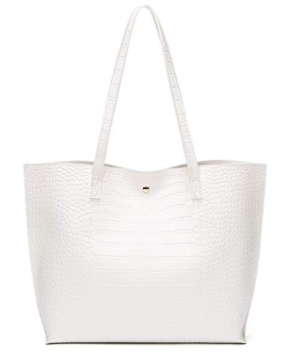 Dreubea Women's Soft Faux Leather Tote Shoulder Bag from, Big Capacity Tassel Handbag White-cro