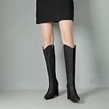 Lizoleor Block Heel Side Zipper Pointed Toe Women Knee Boots High Heel Fashion Denim Solid Color Long Riding Boots Black-DL Size 2 UK/35 - Image 6