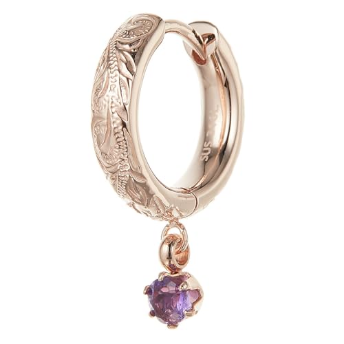 Piena フープピアス レディース サージカルステンレス316L製 片耳用 1個売り ハワイアンジュエリー 一石 プルメリア スクロール 中折れ つけっぱなし 低刺激 金属アレルギー対応 (ピンクゴールド(片耳用)/アメジスト)