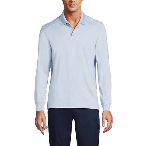 Lands' End Men's Long Sleeve Rapid Dry Polo Shirt Large Blue