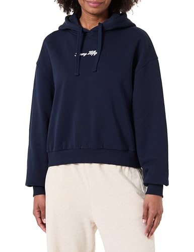 Tommy Hilfiger Donna Felpa Classic Script Fleece con Cappuccio, Blu (Dark Night Navy), 3XL