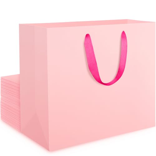 EUSOAR Bolsa Regalo Rosa - 20PCS L 32x11.5x28cm Bolsas de Papel con Asas - Saco Papel Presente Grande - 230GSM Kraft Rosa Bolsa Envolver Regalo - Bolsas de Regalo de Fiestas Compras