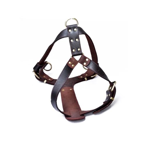 Real Leather Dog Harnesses, Vintage Handmade H-Shaped Chest Strap, Adjustable Chest Circumference, for German Shepherd Beagle (Dark Brown,L- Bust 75-85cm)