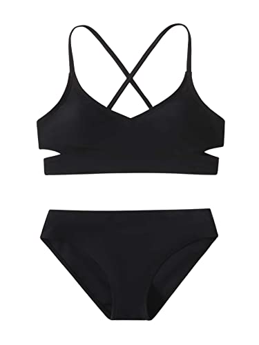 Milumia Girl's Cute 2 Piece Floral Criss Cross Bathing Suit Wrap Bikini Swimsuit