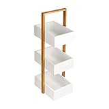 shelfmade Badezimmer Regal mit Körben, aus Bambus, weiß - Bambus Badregal schmal stehend, Standregal aus Holz, Nischenregal Küchenregal Regal schmal (3 Körbe)