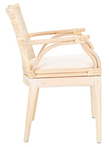 SAFAVIEH Home Collection - Gianni Natural & White Wash Solid Wood Rattan Arm Chair, Tropical Coastal Accent Seating for Living Room or Dining Space (SEA4011B) - Image 5