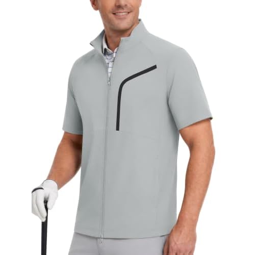 M MAELREG Short Sleeve Golf Jackets for Men with Full Zipper Lightweight UPF50+ Hiking Vests For Men with Button Pockets