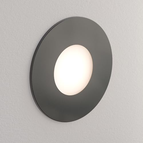 ledscom.de LED Treppenlicht/Wandeinbauleuchte FEX f&uuml;r innen und au&szlig;en, rund, anthrazit, 85mm Ø, warmwei&szlig;