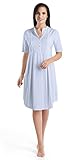 HANRO Damen Nachthemd 1/2 Arm 100 cm Cotton Deluxe (0511 blue glow), Gr. L