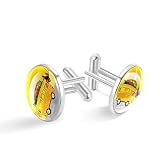 Gemelos de plata personalizados, vagón amarillo lleno de equipaje para camisa de esmoquin, 20mm*20mm, Acero inoxidable, Cuarzo creado