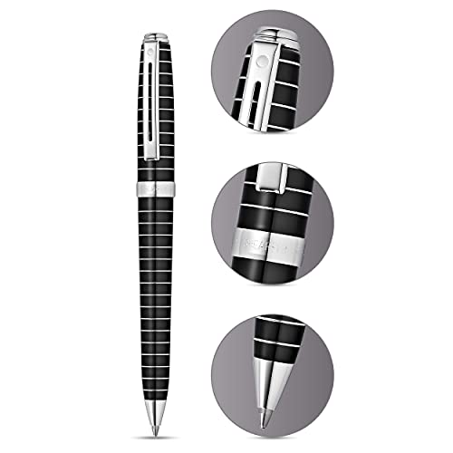 Image of Sheaffer 9164 Prelude Lacquer Ballpoint Pen - Black with Chrome-Plated Horizontal Engravings and Trim