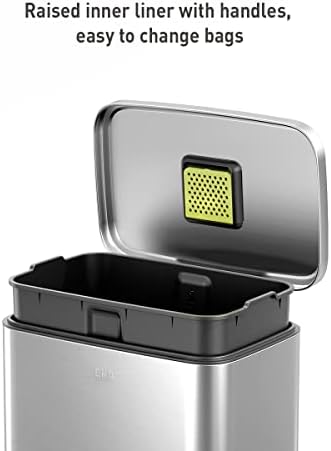 EKO Madison Brushed Stainless 50 Liter/13.2 Gallon Step Trash Can with Inner Liner - Fingerprint Resistant Finish
