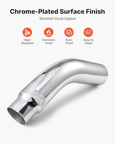 VEVOR Auspuffendrohr mit Winkelstück (101,6 mm Einlass,127 mm Auslass, 584 mm Gesamtlänge), nach unten gebogenes Auspuffendrohr mit Klemme für Lkw Limousine Sportwagen SUV, verchromte Oberfläche
