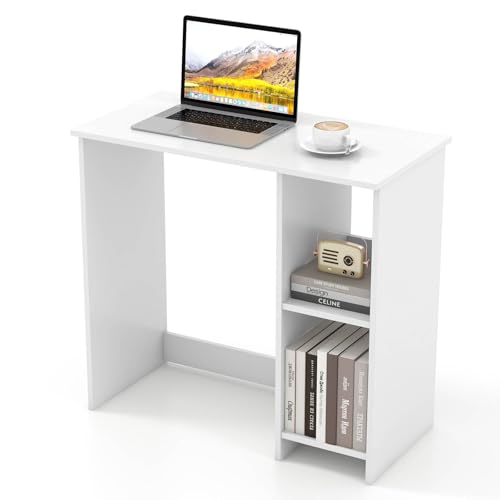 Costway Computer Desk for Small Space, 80 cm Home Office Desk with Shelves, Space Saving Study Writing Desk, Simple Style Workstation Desk for Living Room, Study & Bedroom, White