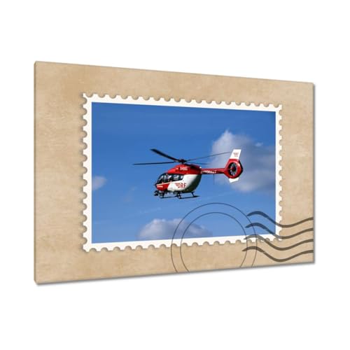 Tableau hélicoptère rouge et blanc pour grand mur vide