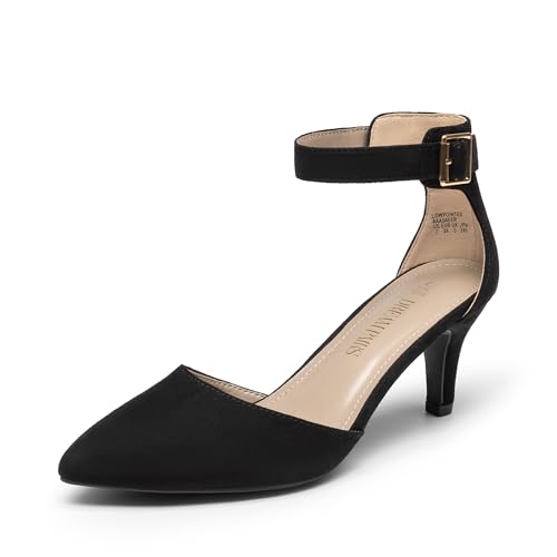 DREAM PAIRS Kitten Heel Low Heel for Women Closed Pointed Toe Pumps Wedding Party Sexy Dress Shoes Lowpointed 5.5 Black/Suede