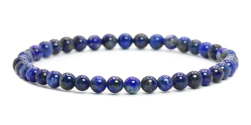 LAKADA Echtes Lapislazuli Edelstein Armband mit runden 4mm Perlen - verschiedene Längen - Heilstein Schutzstein Edelsteinarmband Glücksbringer Talisman Geschenk (Lapislazuli 18CM)