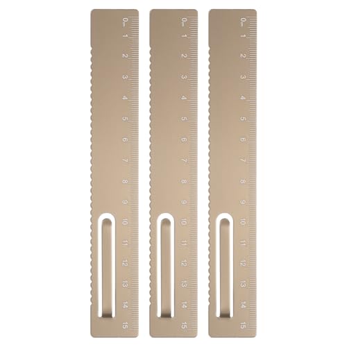 HARFINGTON 3pcs Straight Ruler 15cm Metric Metal Aluminum Alloy Measuring Bookmark Clip Ruler Scale Tool for Measure Study Reading Classroom Office, Gold