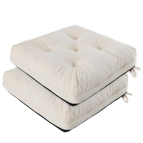 PRIMEPATIO 2er Set Stuhlkissen aus Cordstoff, Memory Foam mit Doppel-Layer Design, Anti-Rutsch-Boden, Befestigungsriemen & Tacker-Design, Pflegeleicht für Esszimmer & Bürostühle, 50x50x8cm, Beige PRIMEPATIO 2er Set Stuhlkissen aus Cordstoff, Memory Foam mit Doppel-Layer Design, Anti-Rutsch-Boden, Befestigungsriemen & Tacker-Design, Pflegeleicht für Esszimmer & Bürostühle, 50x50x8cm, Beige