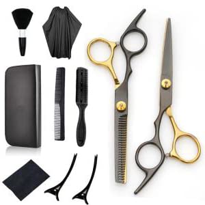 HASTHIP® 10 Pcs Professional Stainless Steel Hair Cutting Kit, Hairdressing Kit, for Barbers, Parlour, Salon, Adults & Kids with Cape, Clips, Scissors, Comb, storage bag & cleaning cloth-image-31